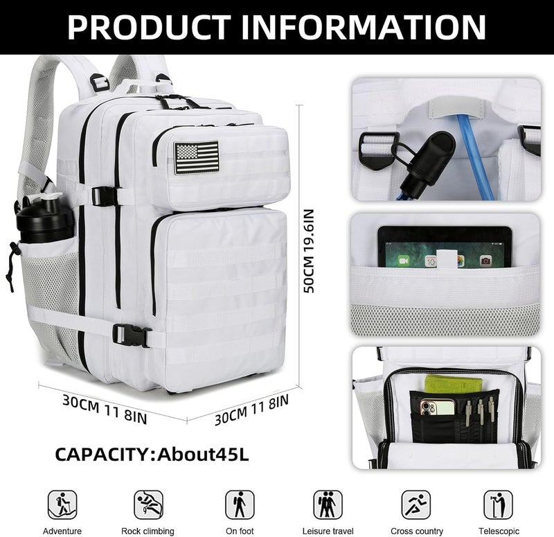 Lovelinks21 45L Tactical Assault Backpack 3 day assault pack with Molle Waterproof backpack Rucksack for Tactical Backpacks (White) - Image 5